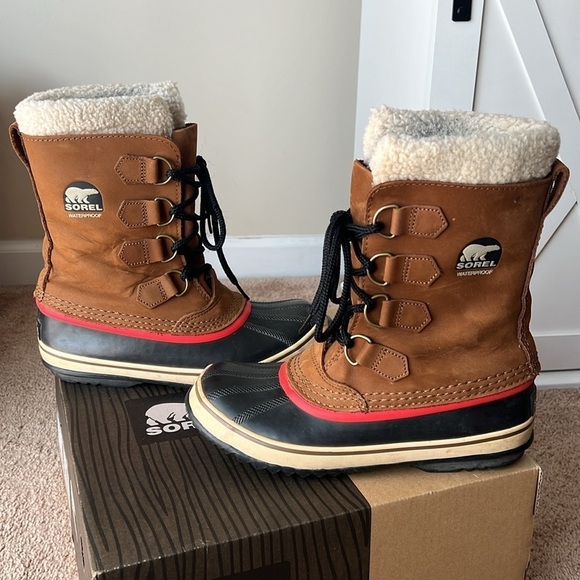 Sorel 1964 Pac 2 Grizzly Bear Red Brown Black Leather Duck Boots - Picture 3 of 9